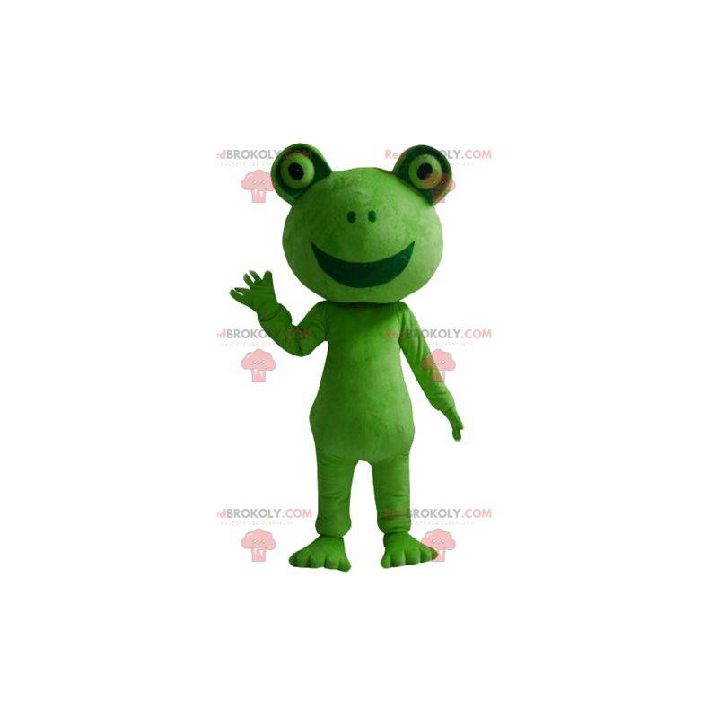 Riesiges und lächelndes grünes Froschmaskottchen -