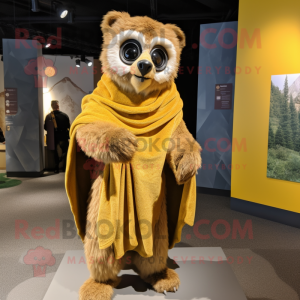 Gold Lemur mascot costume character dressed with a Corduroy Pants and Shawls