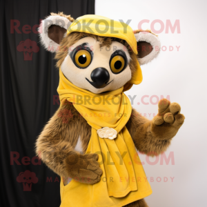 Gold Lemur mascot costume character dressed with a Corduroy Pants and Shawls