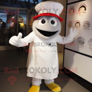 White Paella mascot costume character dressed with a Polo Tee and Caps