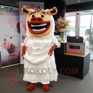 nan Bbq Ribs mascot costume character dressed with a Wedding Dress and Headbands