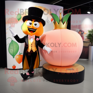 Peach Queen mascot costume character dressed with a Tuxedo and Anklets