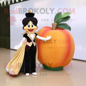 Peach Queen mascot costume character dressed with a Tuxedo and Anklets