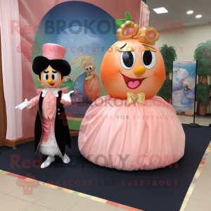 Peach Queen mascot costume character dressed with a Tuxedo and Anklets