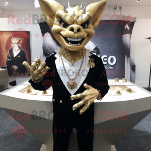 Gold Gargoyle mascot costume character dressed with a Tuxedo and Necklaces