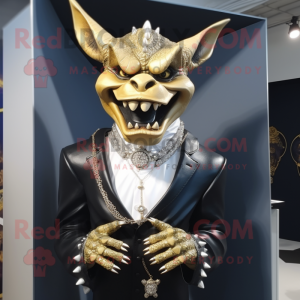 Gold Gargoyle mascot costume character dressed with a Tuxedo and Necklaces