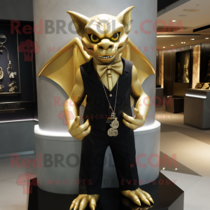 Gold Gargoyle mascot costume character dressed with a Tuxedo and Necklaces