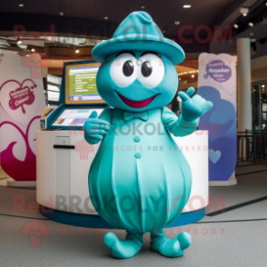 Teal Heart mascot costume character dressed with a Wrap Skirt and Berets
