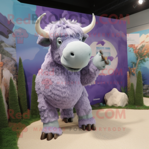 Lavender Woolly Rhinoceros mascot costume character dressed with a Swimwear and Hair clips