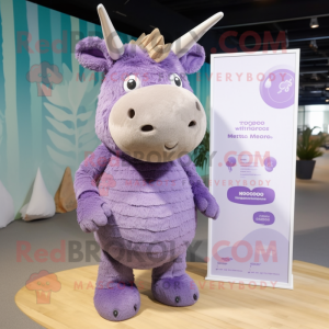 Lavender Woolly Rhinoceros mascot costume character dressed with a Swimwear and Hair clips