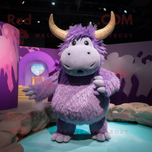 Lavender Woolly Rhinoceros mascot costume character dressed with a Swimwear and Hair clips