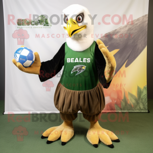 Olive Bald Eagle mascot costume character dressed with a Ball Gown and Necklaces