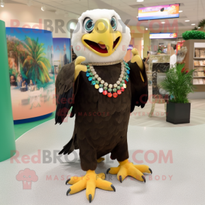 Olive Bald Eagle mascot costume character dressed with a Ball Gown and Necklaces