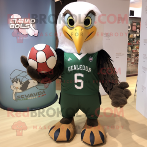 Olive Bald Eagle mascot costume character dressed with a Ball Gown and Necklaces