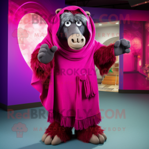 Magenta Baboon mascot costume character dressed with a Shift Dress and Shawls
