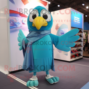 Cyan Eagle mascot costume character dressed with a Wrap Skirt and Shoe laces