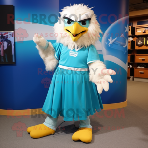 Cyan Eagle mascot costume character dressed with a Wrap Skirt and Shoe laces