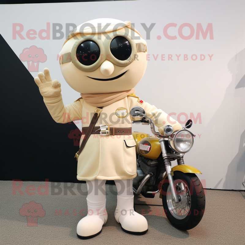 Cream Champagne mascot costume character dressed with a Moto Jacket and Scarves Cream Champagne mascot costume character dressed with a Moto Jacket and Scarves
