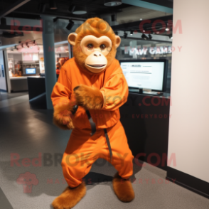 Orange Capuchin Monkey mascot costume character dressed with a Sweatshirt and Belts