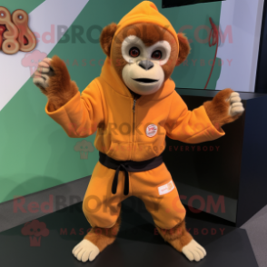 Orange Capuchin Monkey mascot costume character dressed with a Sweatshirt and Belts