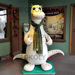 Cream Loch Ness Monster mascot costume character dressed with a Coat and Scarf clips