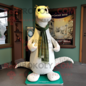 Cream Loch Ness Monster mascot costume character dressed with a Coat and Scarf clips