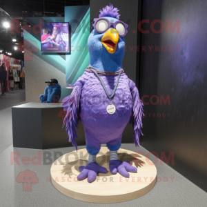 Purple Pigeon mascot costume character dressed with a Flare Jeans and Necklaces