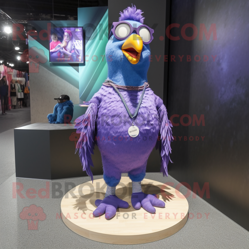 Purple Pigeon mascot costume character dressed with a Flare Jeans and Necklaces Purple Pigeon mascot costume character dressed with a Flare Jeans and Necklaces