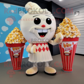 Cream Pop Corn mascot costume character dressed with a Romper and Coin purses