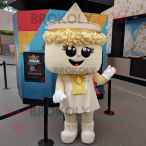 Cream Pop Corn mascot costume character dressed with a Romper and Coin purses