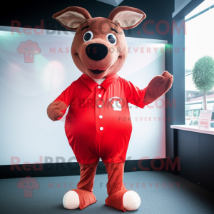 Red Deer mascot costume character dressed with a Playsuit and Cufflinks