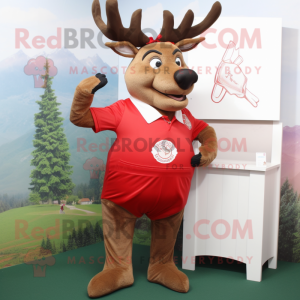 Red Deer mascot costume character dressed with a Playsuit and Cufflinks