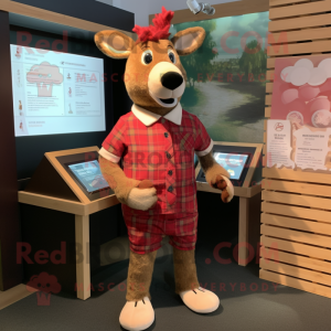 Red Deer mascot costume character dressed with a Playsuit and Cufflinks