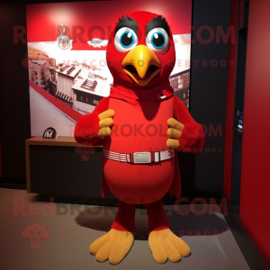 Red Falcon mascot costume character dressed with a Henley Shirt and Scarf clips