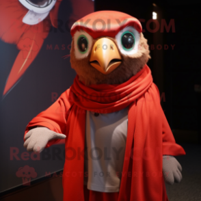 Red Falcon mascot costume character dressed with a Henley Shirt and Scarf clips