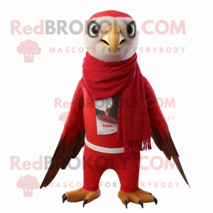 Red Falcon mascot costume character dressed with a Henley Shirt and Scarf clips