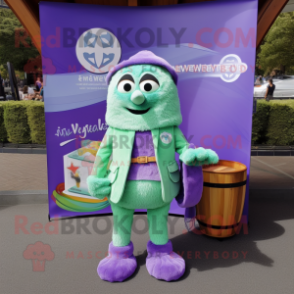 Lavender Kiwi mascot costume character dressed with a Romper and Pocket squares