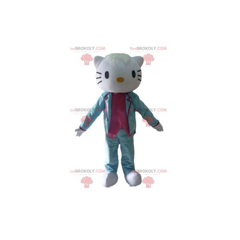 Hello Kitty maskot kledd i blå og rosa drakt - Redbrokoly.com