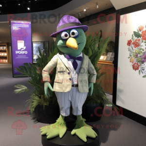 Lavender Kiwi mascot costume character dressed with a Romper and Pocket squares