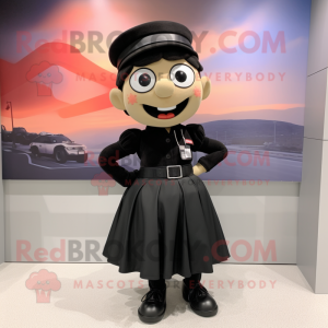 Black But mascot costume character dressed with a A-Line Skirt and Belts