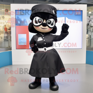 Black But mascot costume character dressed with a A-Line Skirt and Belts