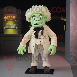 Cream Frankenstein mascot costume character dressed with a Waistcoat and Lapel pins