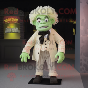 Cream Frankenstein mascot costume character dressed with a Waistcoat and Lapel pins