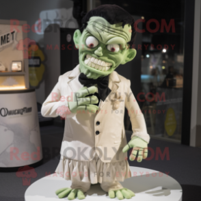 Cream Frankenstein mascot costume character dressed with a Waistcoat and Lapel pins