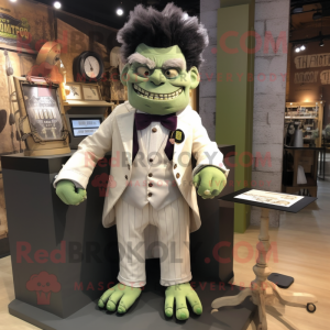 Cream Frankenstein mascot costume character dressed with a Waistcoat and Lapel pins