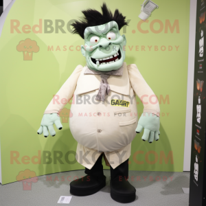 Cream Frankenstein mascot costume character dressed with a Waistcoat and Lapel pins