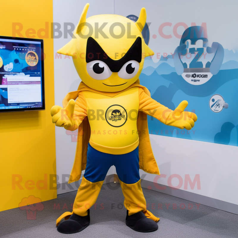 Yellow Superhero mascot costume character dressed with a Hoodie and Hair clips Yellow Superhero mascot costume character dressed with a Hoodie and Hair clips