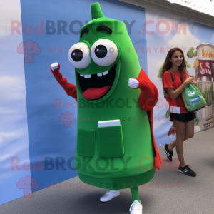 Green Bottle Of Ketchup mascot costume character dressed with a Mini Skirt and Backpacks