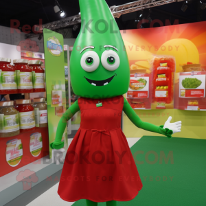 Green Bottle Of Ketchup mascot costume character dressed with a Mini Skirt and Backpacks