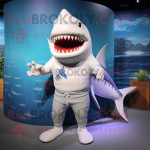 White Megalodon mascot costume character dressed with a Swimwear and Hair clips